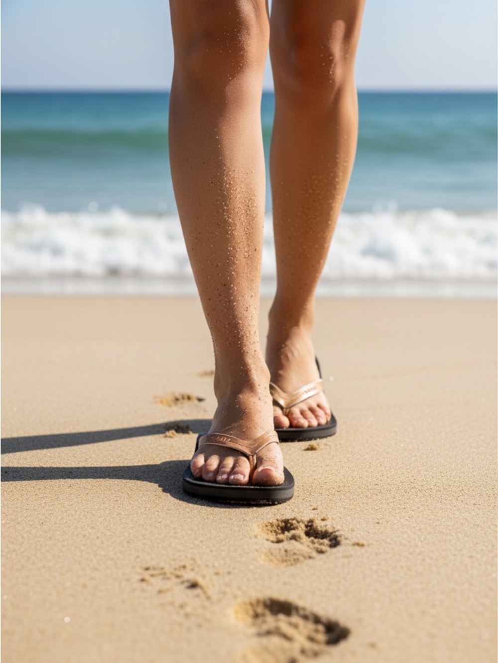 OluKai Metallic Rose Gold Leather Sandals with Black Footbed